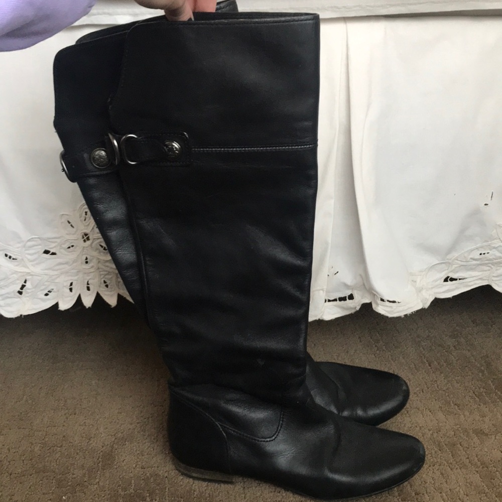 Coach black leather flat boots